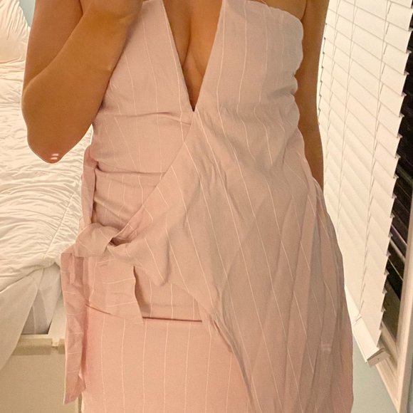 Pink with white strips strapless mini dress - Picture 5 of 6